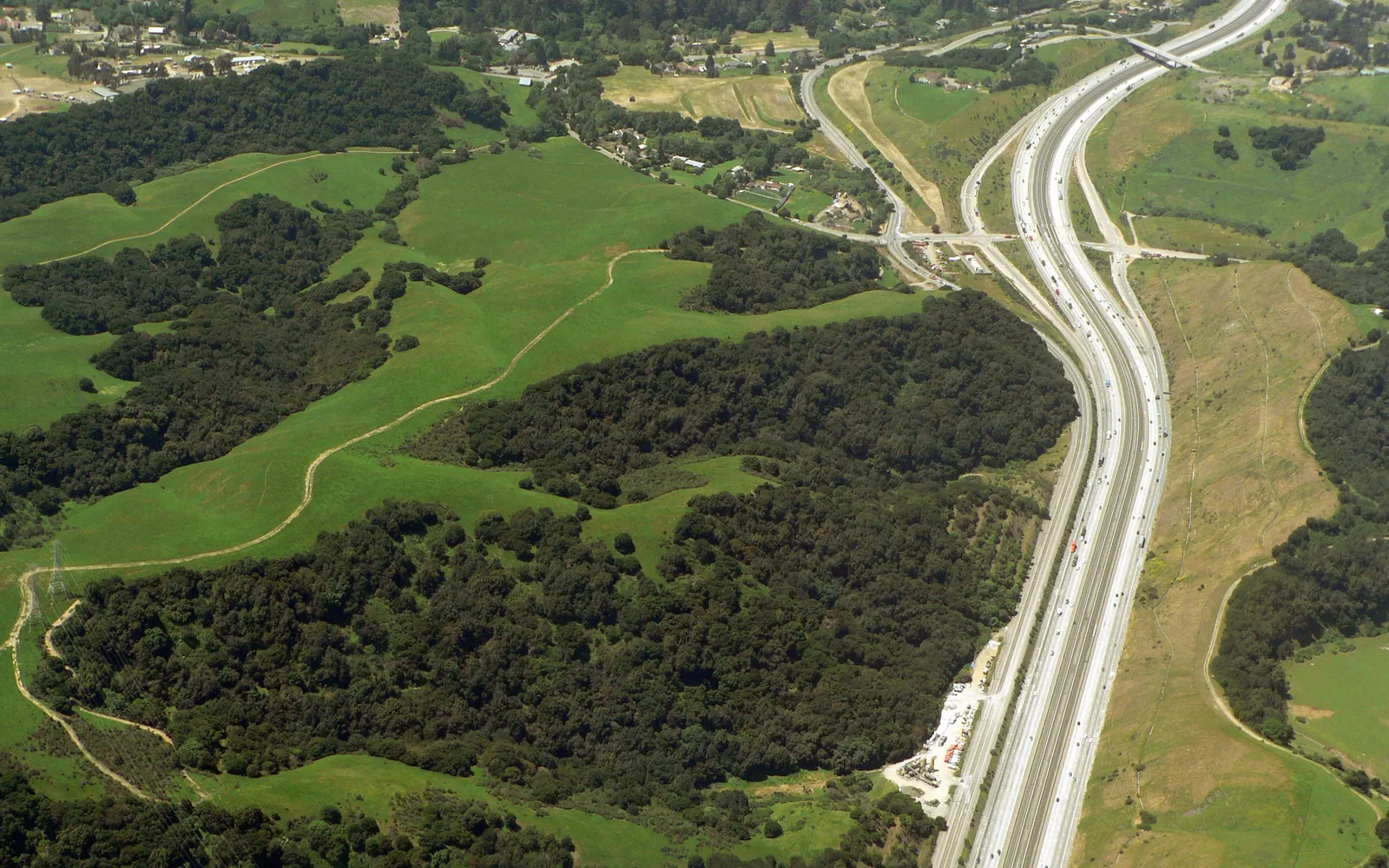 Aerial view of Arthur H. Breed Freeway at Palomares Road near Dublin Canyon, California